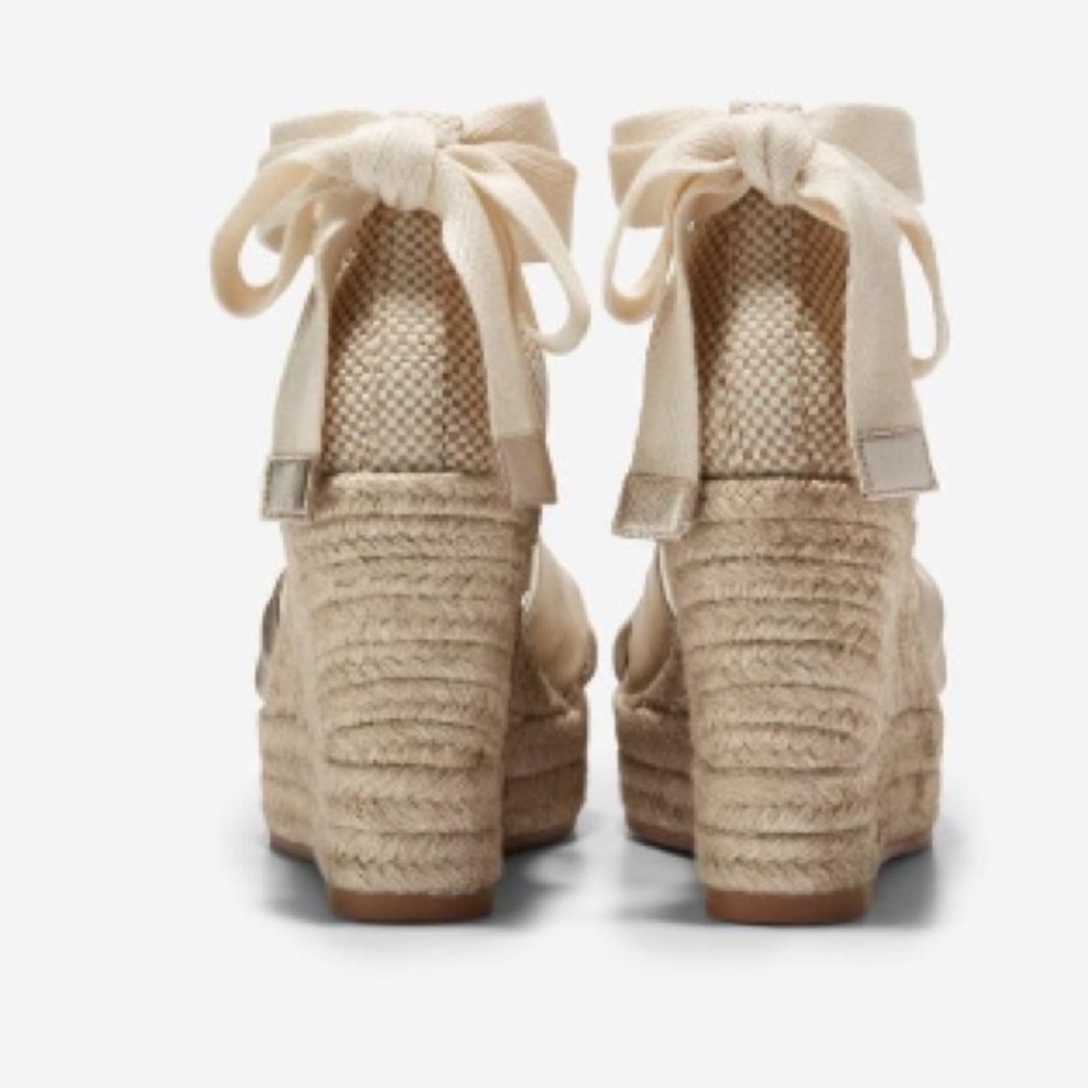 Cole Haan Women's 8 Cloudfeel Hampton Wedge Sandals Soft Gold-natural Canvas - Picture 4 of 9